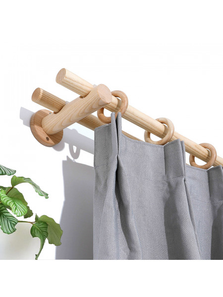 QYT03 1-1/8"  Ash Wood Ball Bracket Single Double Curtain Rod Sets 