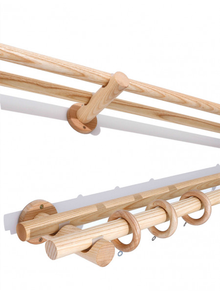 QYT03 1-1/8"  Ash Wood Ball Bracket Single Double Curtain Rod Sets 