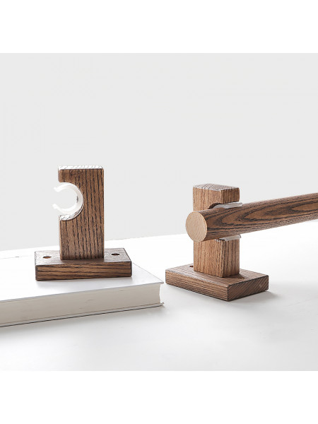 QYT103 Wall Single/Double wooden curtain pole brackets Black walnut