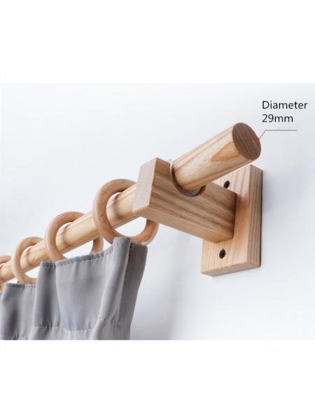 QYT05 1-1/8"  Ash Wood Square bracket Single Double Curtain Rod Sets 