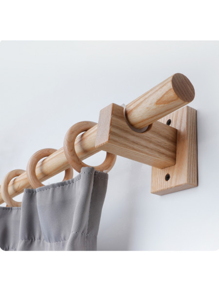 QYT05 1-1/8"  Ash Wood Square bracket Single Double Curtain Rod Sets 