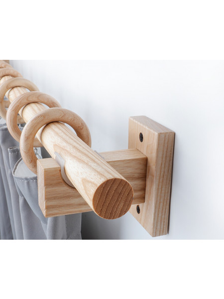 QYT05 1-1/8"  Ash Wood Square bracket Single Double Curtain Rod Sets 