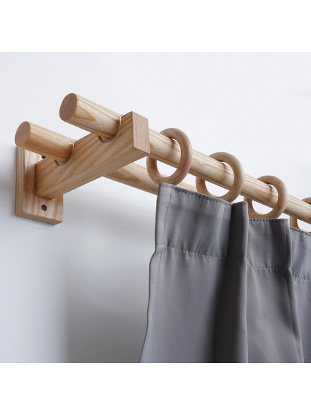 QYT05 1-1/8"  Ash Wood Square bracket Single Double Curtain Rod Sets 