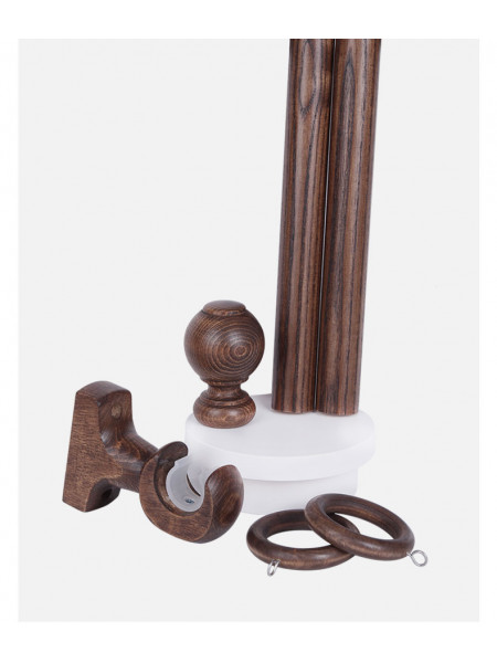 QYT07 1-1/8"  Ash Wood Black Walnut Single Double Curtain Rod Sets 