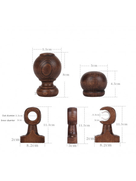 QYT07 1-1/8"  Ash Wood Black Walnut Single Double Curtain Rod Sets 