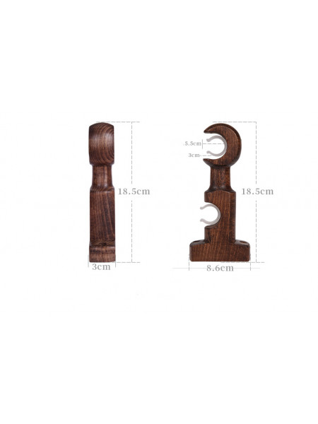 QYT07 1-1/8"  Ash Wood Black Walnut Single Double Curtain Rod Sets 
