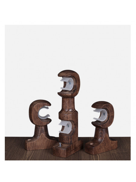 QYT07 1-1/8"  Ash Wood Black Walnut Single Double Curtain Rod Sets 
