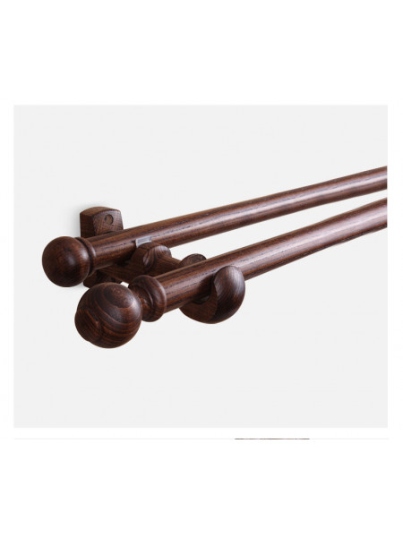 QYT07 1-1/8"  Ash Wood Black Walnut Single Double Curtain Rod Sets 