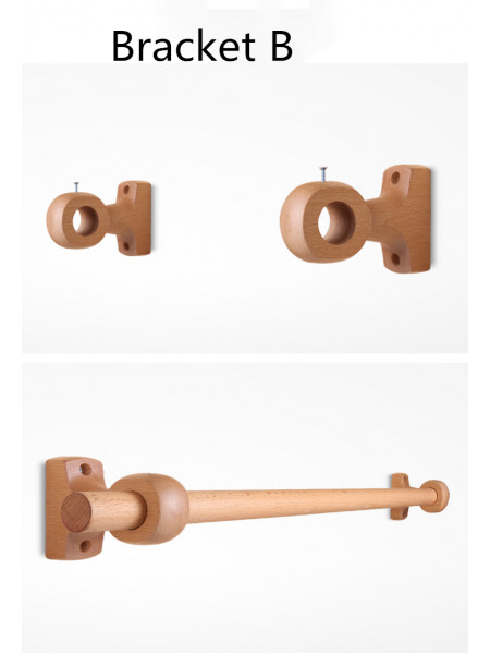 QYT08 1-1/8"  Ash Wood Single Double Curtain Rod Sets