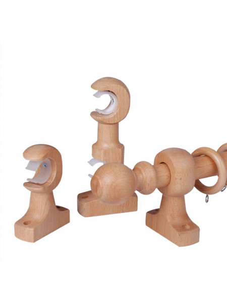 QYT08 1-1/8"  Ash Wood Single Double Curtain Rod Sets