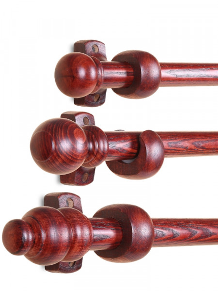 QYT10 1-1/8"  Bright Red Wood Single Double Wooden Curtain Rod Sets(Color: Red wood)