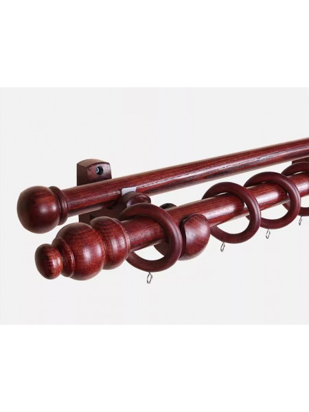 QYT10 1-1/8"  Bright Red Wood Single Double Wooden Curtain Rod Sets 