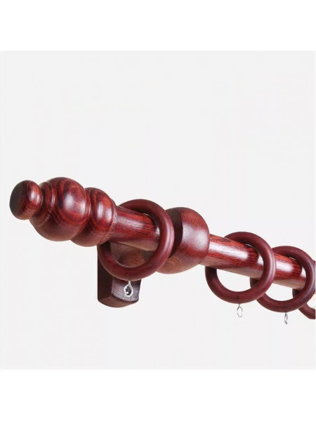 QYT10 1-1/8"  Bright Red Wood Single Double Wooden Curtain Rod Sets 