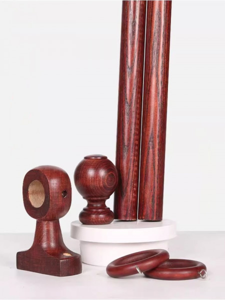QYT10 1-1/8"  Bright Red Wood Single Double Wooden Curtain Rod Sets 