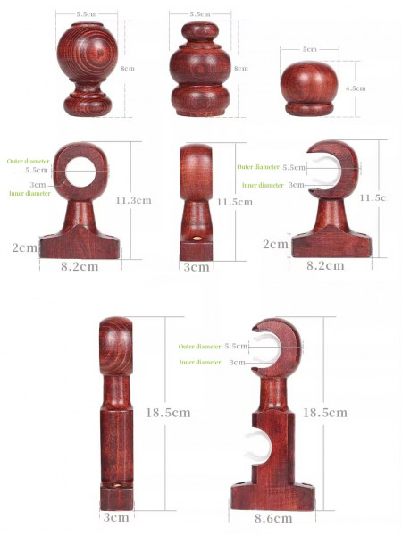QYT10 1-1/8"  Bright Red Wood Single Double Wooden Curtain Rod Sets 