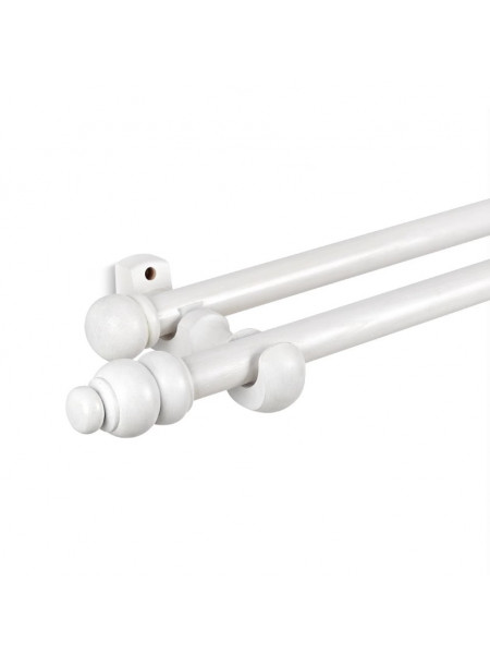 QYT11 1-1/8"  White Wood Single Double Wooden Curtain Rod Sets 