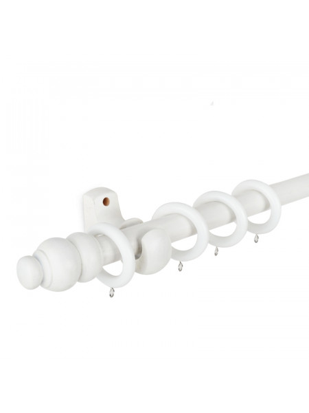 QYT11 1-1/8"  White Wood Single Double Wooden Curtain Rod Sets 