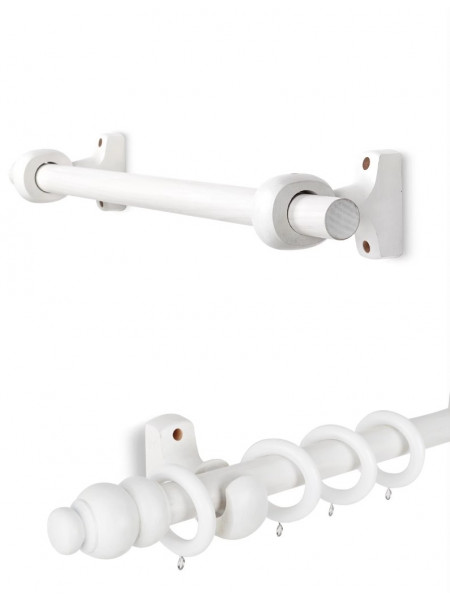 QYT11 1-1/8"  White Wood Single Double Wooden Curtain Rod Sets 