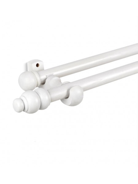 QYT11 1-1/8"  White Wood Single Double Wooden Curtain Rod Sets 