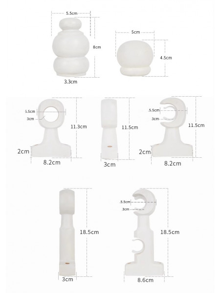 QYT11 1-1/8"  White Wood Single Double Wooden Curtain Rod Sets 