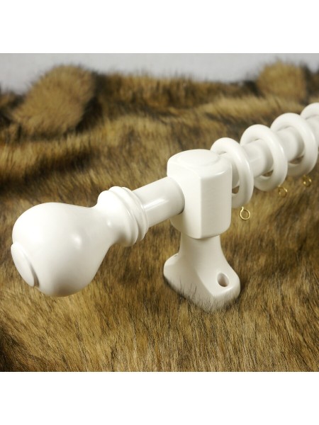 QYT1120 1-3/16" Wood Single Curtain Rod Set Similar Ball Finial (Color: White)