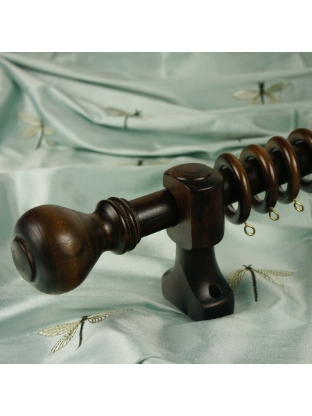 QYT1120 1-3/16" Wood Single Curtain Rod Set Similar Ball Finial (Color: Black Walnut)