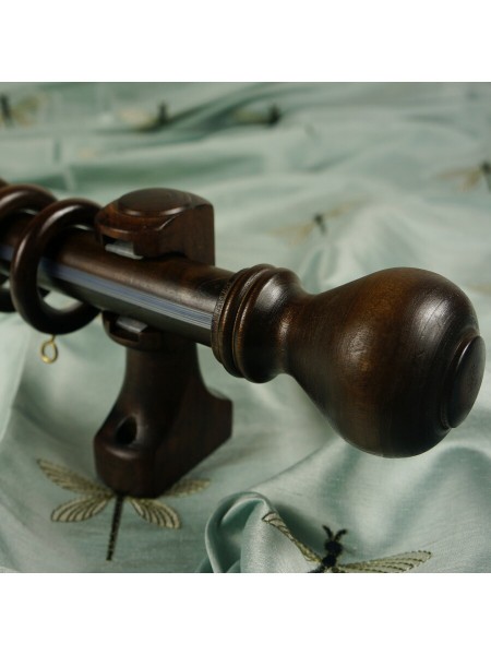 QYT1120 1-3/16" Wood Single Curtain Rod Set Similar Ball Finial