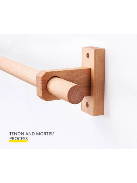 Natural Wood Single Curtain Rod With Wooden Drapery Brackets Customize