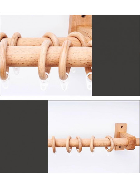 Natural Wood Single Curtain Rod With Wooden Drapery Brackets Customize