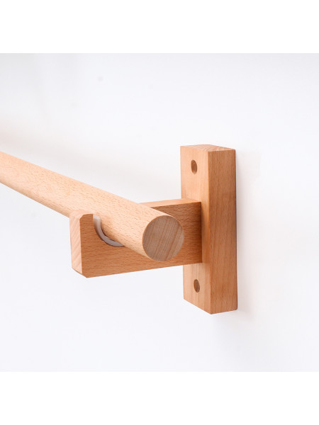 Natural Wood Single Curtain Rod With Wooden Drapery Brackets Customize(Color: Ash wood square wall bracket)