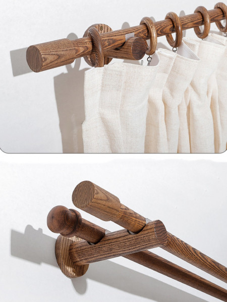 QYT14 1-1/8 Inch Black Walnut Wooden Curtain Rail And Wood Curtain Rail Fittings(Color: Black walunt)