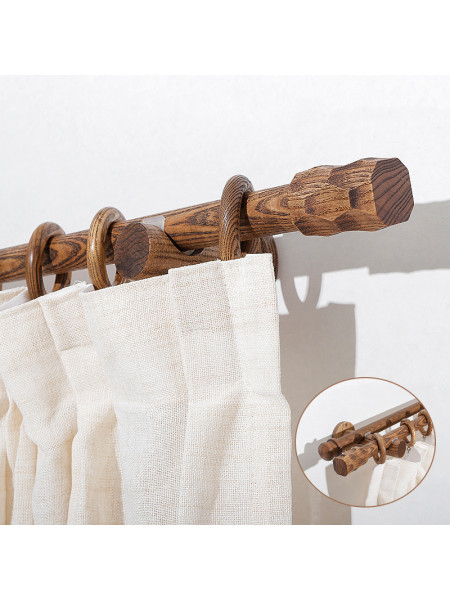 QYT15 1-1/8 Inch Black Walnut Wood Curtain Poles With Brackets And Finials
