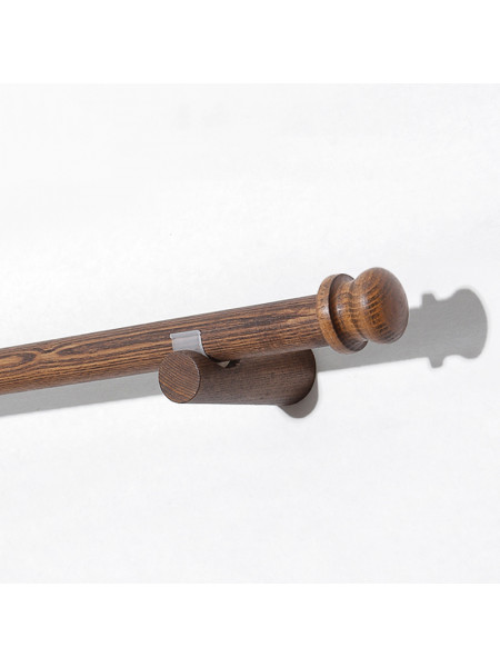 QYT103 Wall Single/Double wooden curtain pole brackets Black walnut(Color: Single new round wood bracket)
