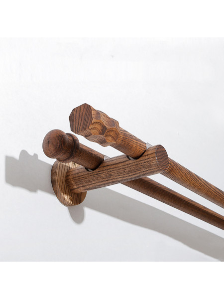 QYT15 1-1/8 Inch Black Walnut Wood Curtain Poles With Brackets And Finials