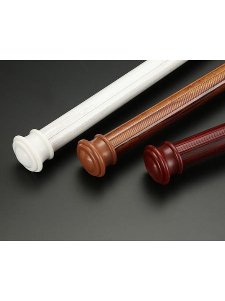 QYT2721 1-1/8" Super Thick Wood Grain Round Double Curtain Rod Set Metal Finial End Caps