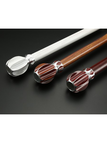 QYT2721 1-1/8" Super Thick Wood Grain Round Double Curtain Rod Set Metal Finials