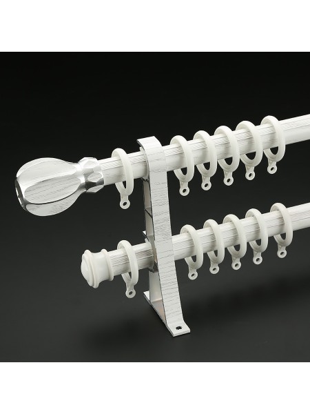QYT2721 1-1/8" Super Thick Wood Grain Round Double Curtain Rod Set Metal Finial (Color: White Oak)