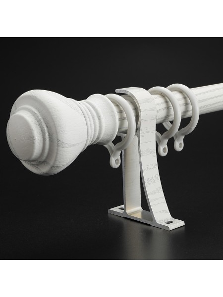 QYT2820 1-1/8" Wood Grain Nano Mute Single Curtain Rod Set Crown Finial Custom Made White Oak Color