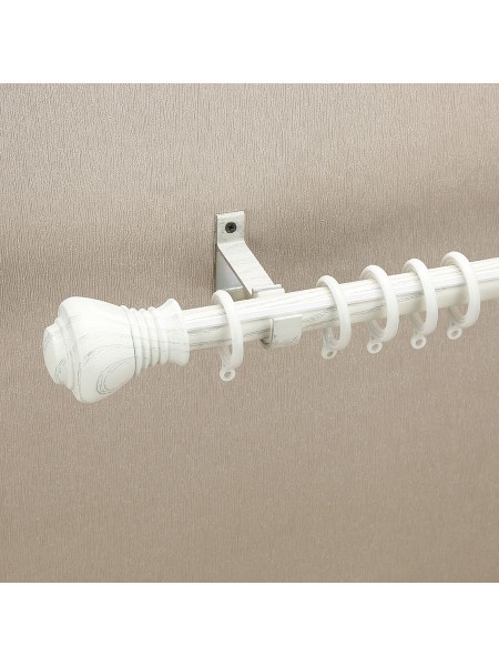 QYT2820 1-1/8" Wood Grain Nano Mute Single Curtain Rod Set Crown Finial Custom Made White Oak Color
