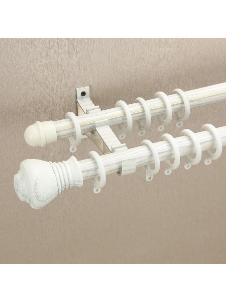 QYT2821 1-1/8" Wood Grain Nano Mute Double Curtain Rod Set Crown Finial Custom Made White Oak Color