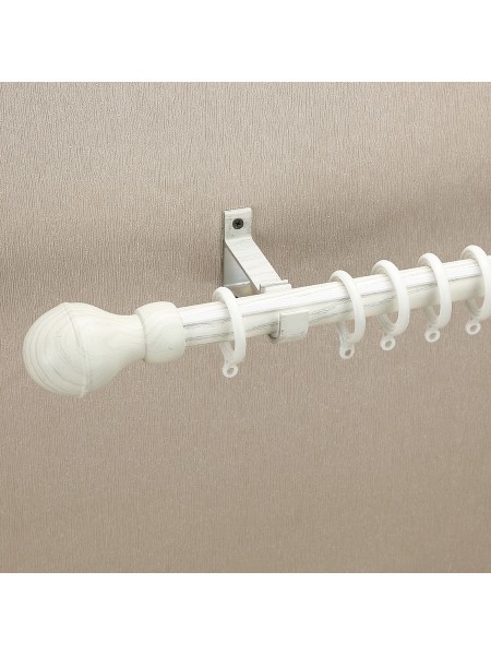 QYT2822 1-1/8" Wood Grain Nano Mute Single Curtain Rod Set Acorn Finial Custom Made White Oak Color