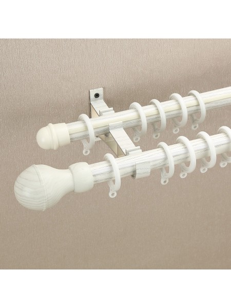 QYT2823 1-1/8" Wood Grain Nano Mute Double Curtain Rod Set Acorn Finial Custom Made White Oak Color