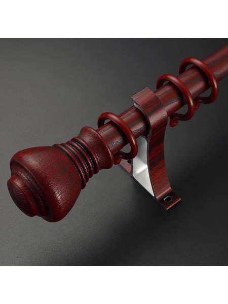 QYT2820 1-1/8" Wood Grain Nano Mute Single Curtain Rod Set Crown Finial Custom Made (Color: Red Wood)