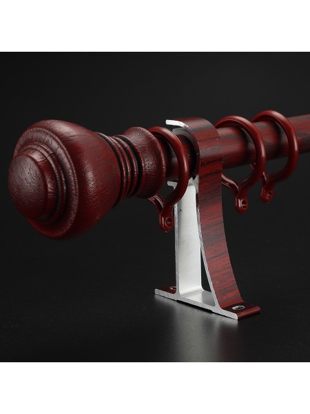 QYT2820 1-1/8" Wood Grain Nano Mute Single Curtain Rod Set Crown Finial Custom Made Red Wood Color
