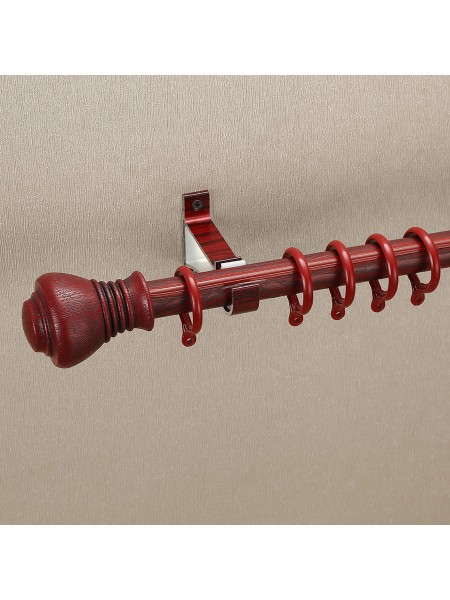 QYT2820 1-1/8" Wood Grain Nano Mute Single Curtain Rod Set Crown Finial Custom Made Red Wood Color