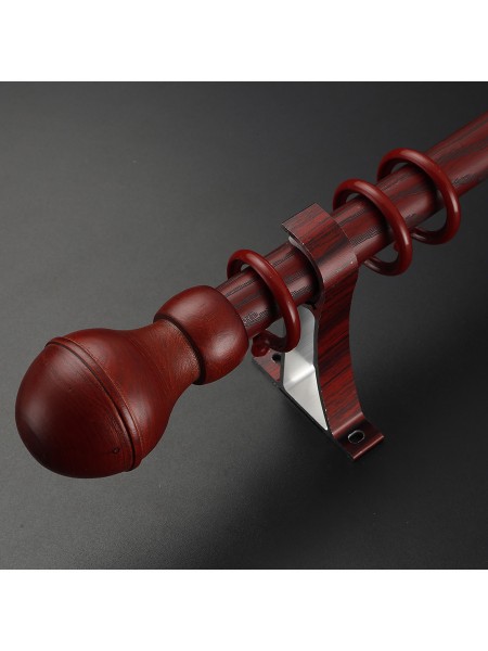 QYT2822 1-1/8" Wood Grain Nano Mute Single Curtain Rod Set Acorn Finial Custom Made (Color: Red Wood)