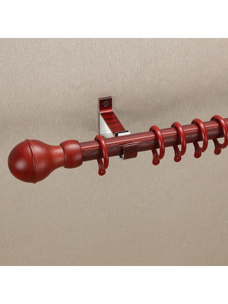QYT2822 1-1/8" Wood Grain Nano Mute Single Curtain Rod Set Acorn Finial Custom Made Red Wood Color