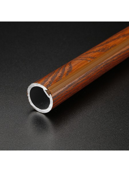 QYT2822 1-1/8" Wood Grain Nano Mute Single Curtain Rod Set Acorn Finial Custom Made Teak Color Cross Section