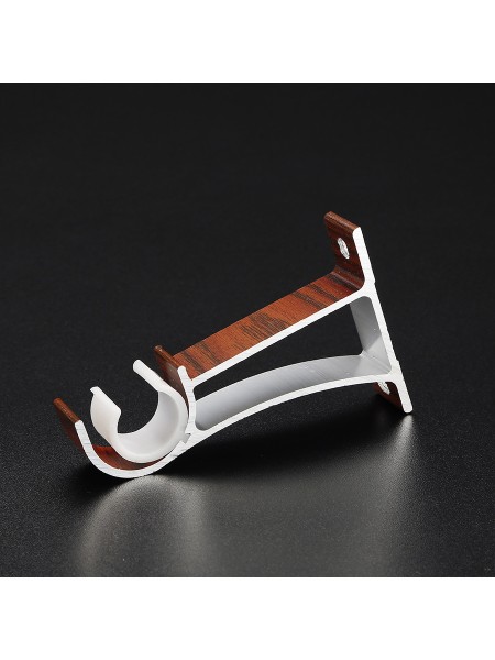 QYT2820 1-1/8" Wood Grain Nano Mute Single Curtain Rod Set Crown Finial Custom Made Teak Single Bracket