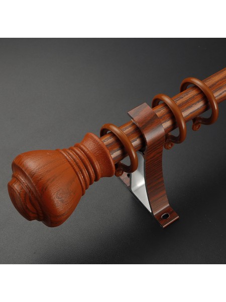 QYT2820 1-1/8" Wood Grain Nano Mute Single Curtain Rod Set Crown Finial Custom Made (Color: Teak)